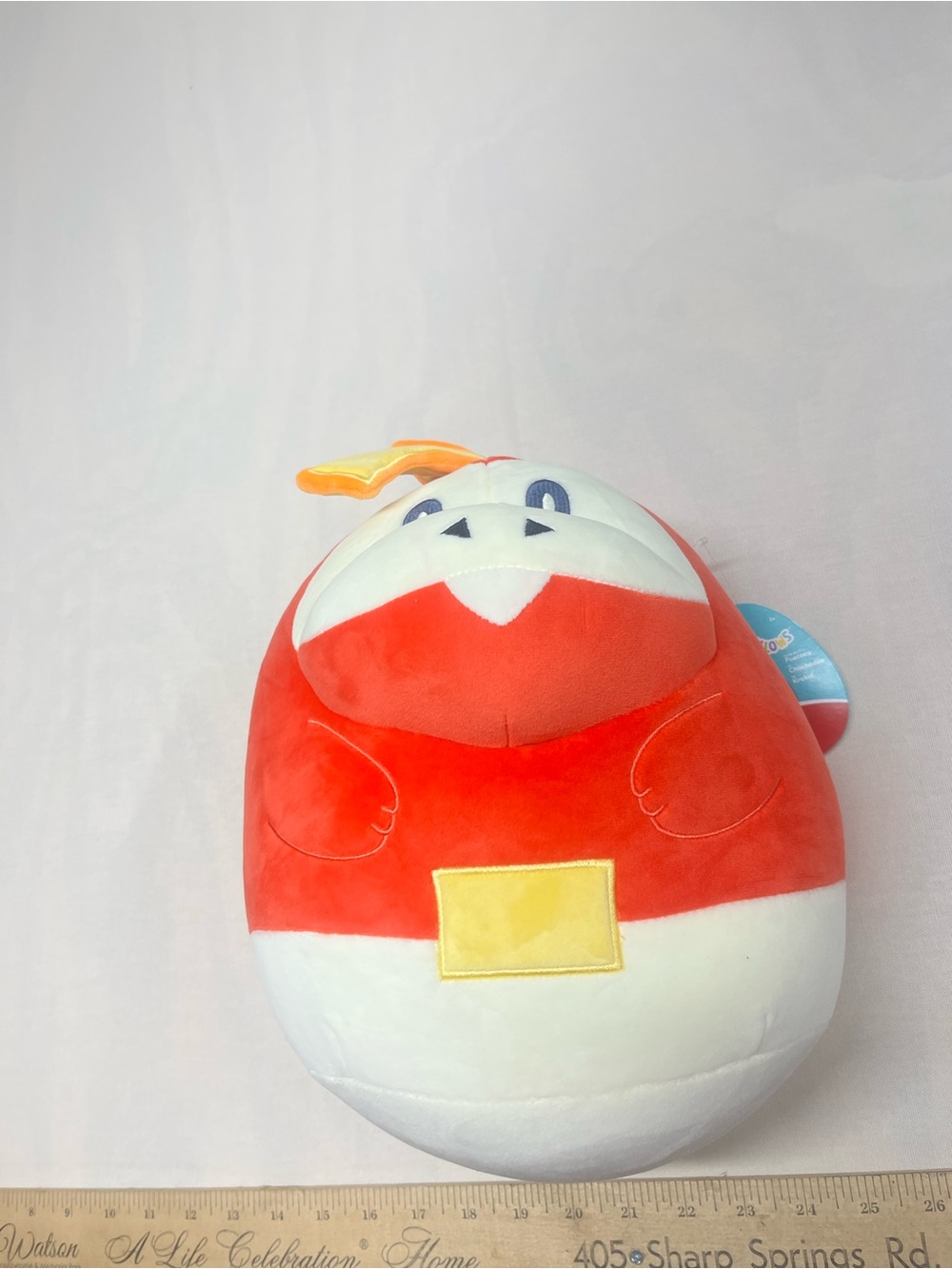 Squishmallows Red White Plush Character with Yellow Patch